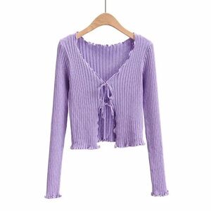 NWT Tie Front Crop Rib Knit Cardagin